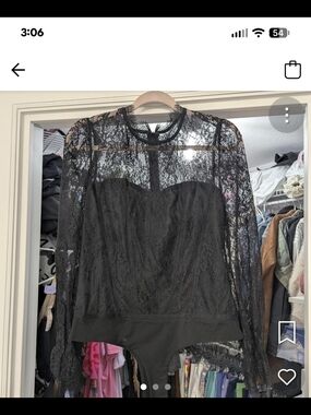 Vici Black Lace Long-Sleeve Bodysuit